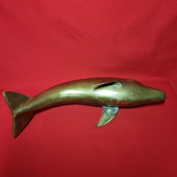 Vintage Mid Century Brass Dolphin Figurine 14" - Picture 5 of 11